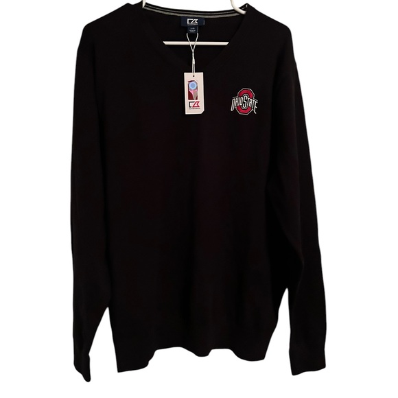 Cutter & Buck Ohio State Buckeyes V-Neck Sweater Black Size‎ Large NWT - Picture 1 of 3
